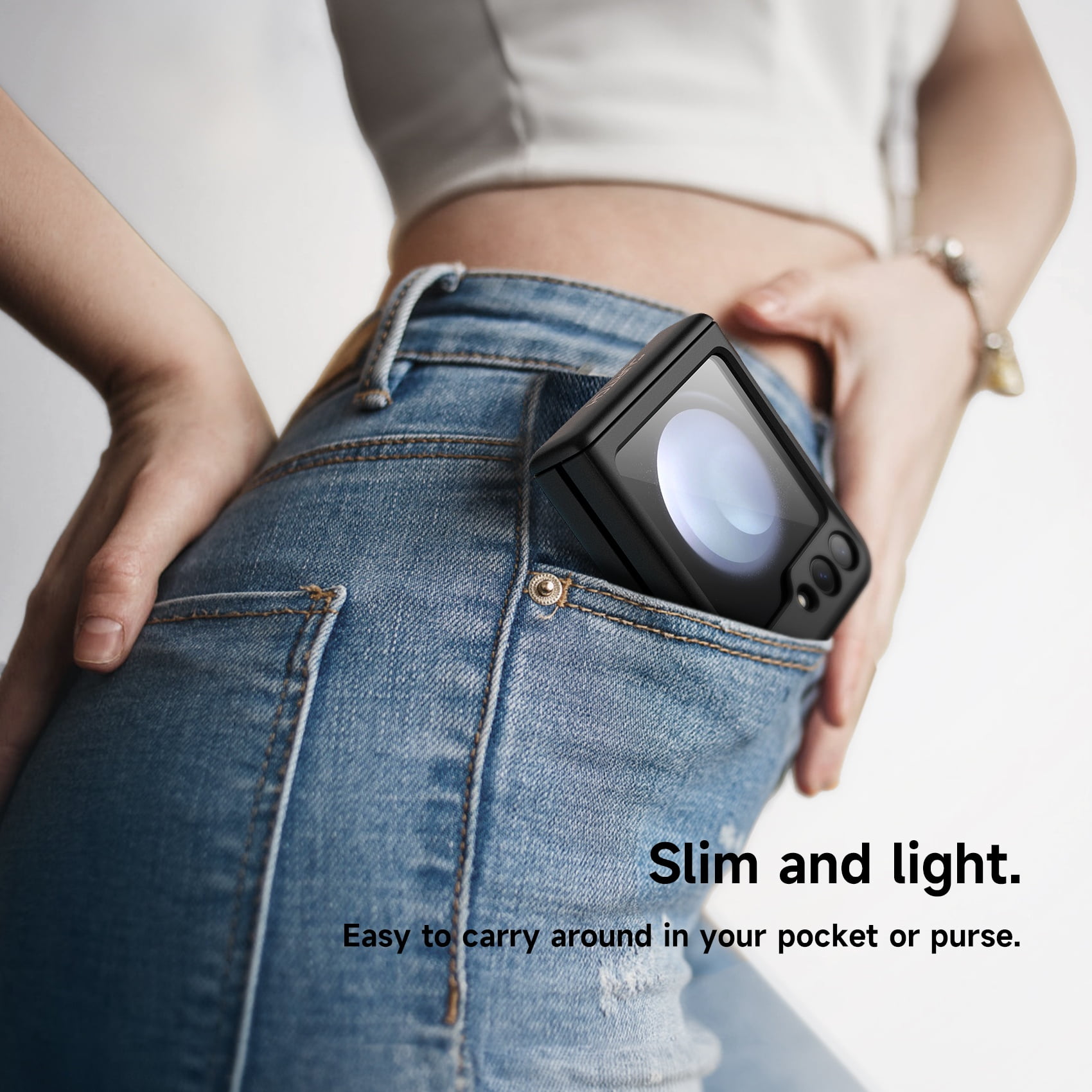 Suritch Cell Phone Case for Samsung Galaxy Z Flip 5 with Screen Protector and Kickstand, Black