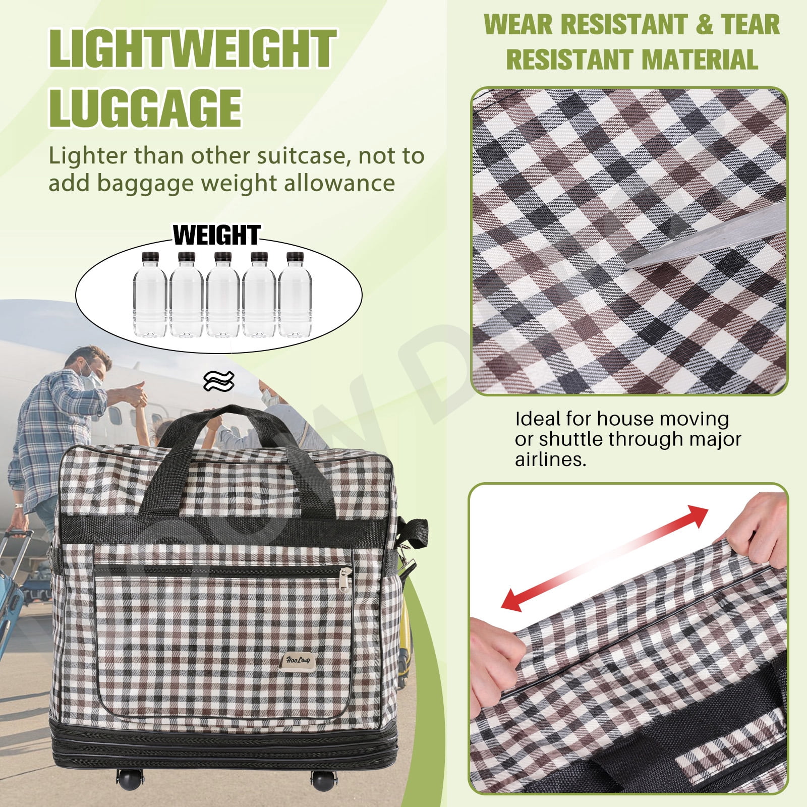WOOW DEPOT 30in Expandable Suitcase Bag 3 Layer Foldable Rolling Wheeled Luggage Handbag Large for Home Storage Travel Business Moving