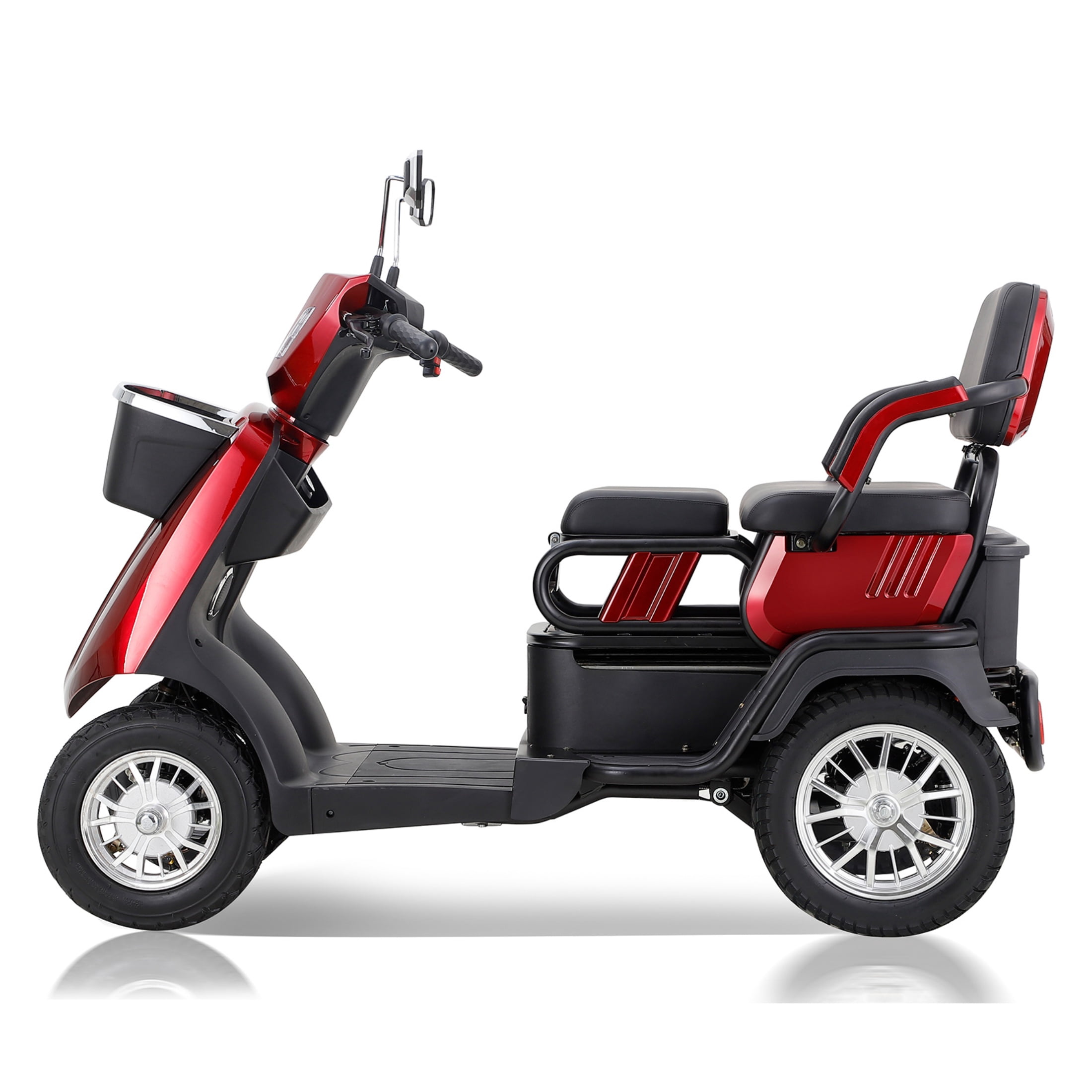 QEEKA 4-Wheel Mobility Scooter, 2-Seater Electric Scooter with Adjustable Seat, 500 lb Capacity, Red