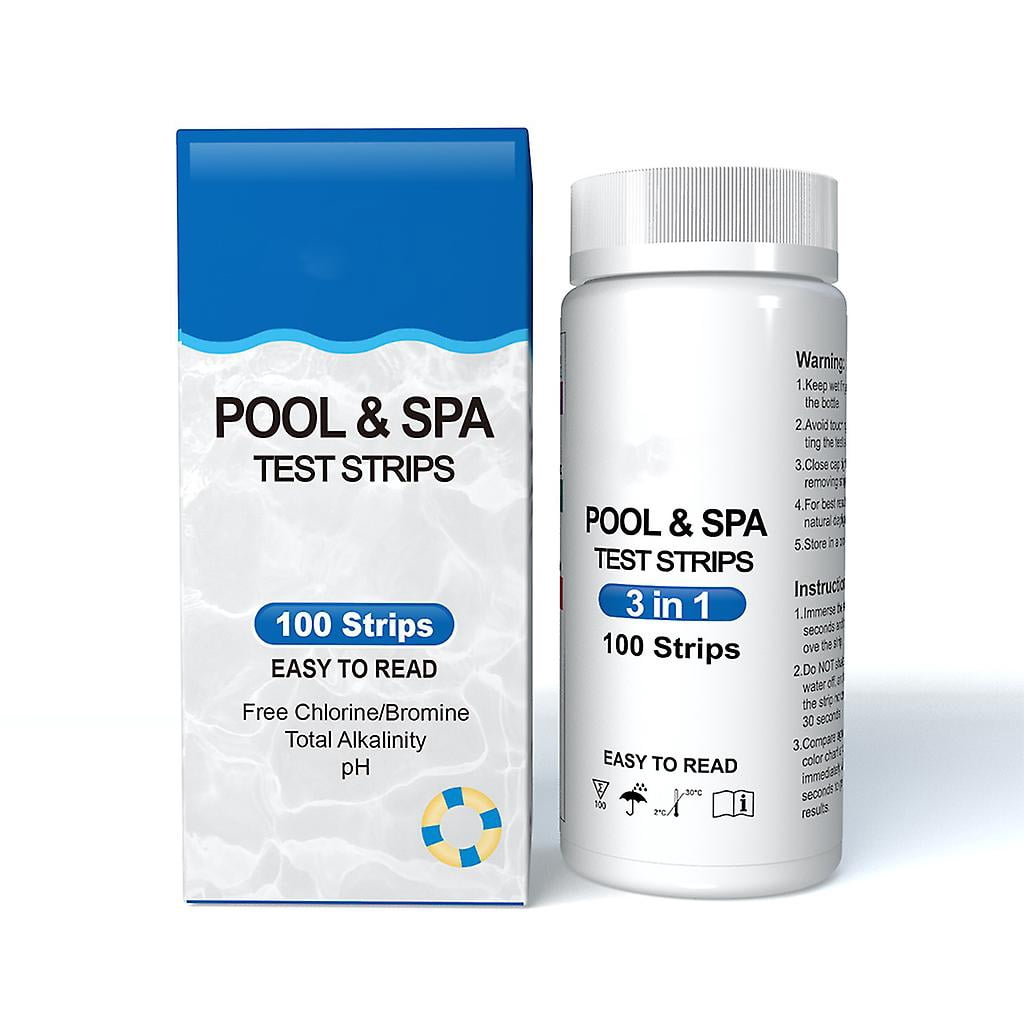 100 Tiras Reactivas 3 En 1 Para Piscinas Y Spas: PH, Cloro/bromo Y Alcalinidad Total, Con Envase Sellado