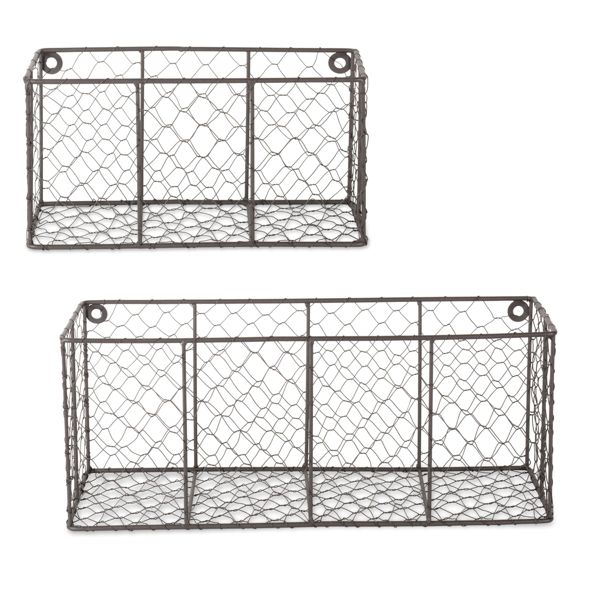 Set of 2 Vintage Grey Wire Wall Basket Storage, 17"