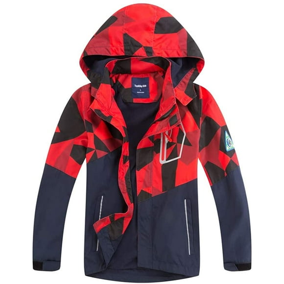Kids Waterproof Rain Jacket Boys Fleece Outerwear Hooded Lined Windbreaker Spring Fall