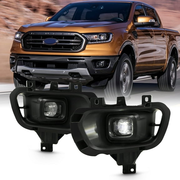 AKKON - Fits 2019-2023 Ford Ranger Pickup LED Bumper Chrome Fog Lights Pair w/ Wiring Harness Power Switch 19-23