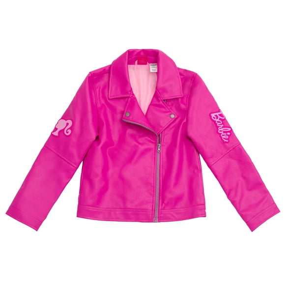 Chaqueta Barbie de piel sintética para niñas pequeñas, color rosa metalizado, 7-8