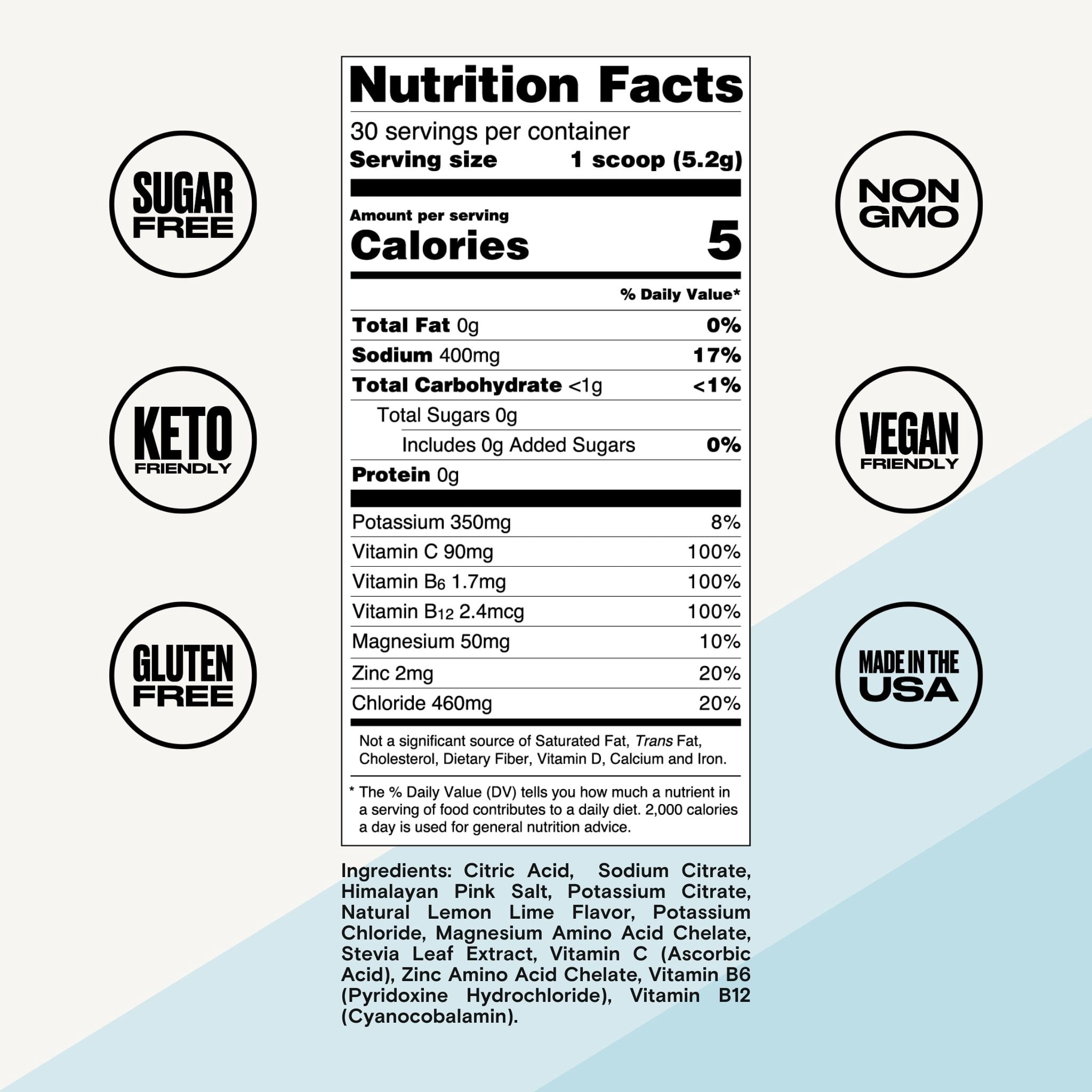 Uppermost Hydrate Electrolyte Powder Sugar Free Hydration Drink Mix Keto - Lemon Lime - 30 Servings