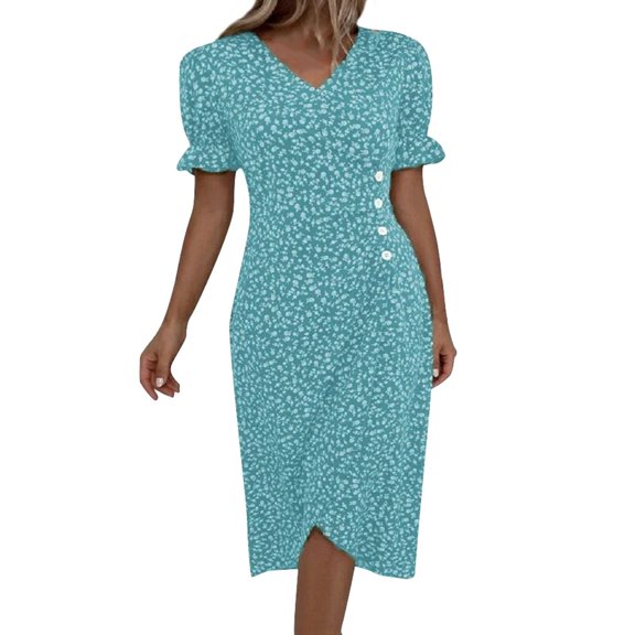 SRZYMJ Floral Vacation Dresses for Women: Trendy V-Neck Ruched Short/Long Sleeve Dress