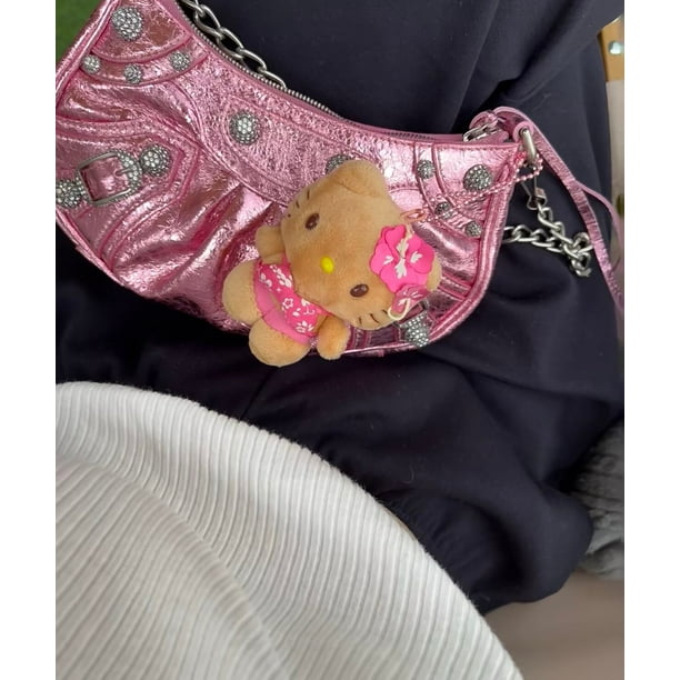 Sanrio-Llavero de peluche de Hello Kitty para niños, muñeco de piel negra hawaiana, colgante esponjoso, juguete de sirena de peluche, decoración de mochila escolar, regalo Fivean unisex