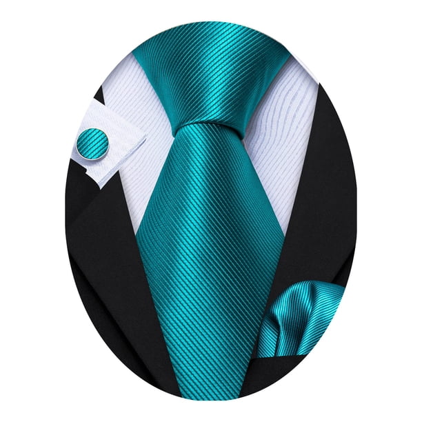 Set de Corbata Barry.Wang para Hombre en Seda Verde Azulado con Pañuelo y Gemelos