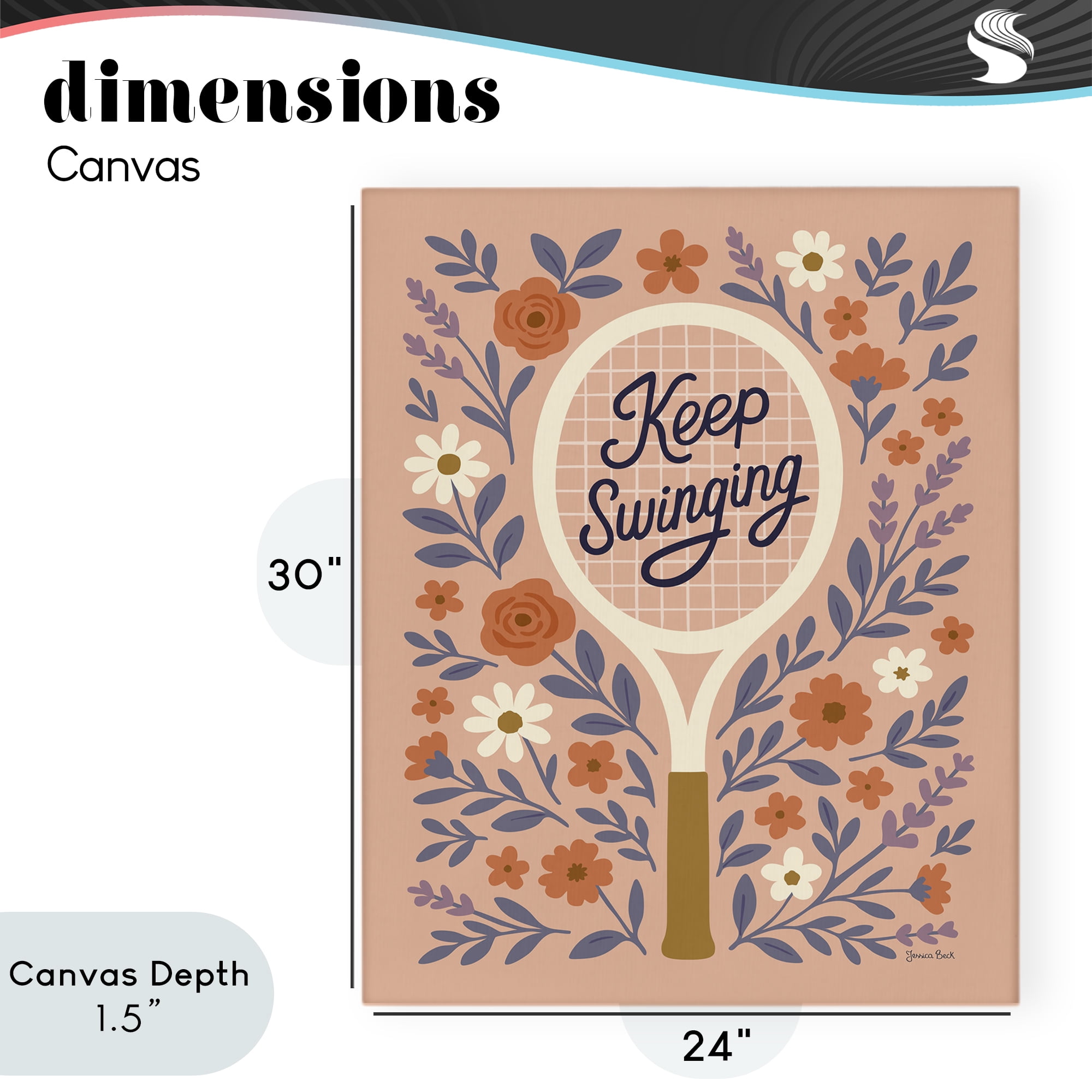 Stupell Industries Keep Swinging Floral Tennis Canvas Wall Art, design by Jessica Beck
