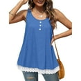 thumbnail image 4 of Tank Tops for Women Athletic Works Women's Summer Sleeveless Solid Lace Patchwork Button Round Neck Tank Top, 4 of 9