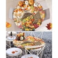 thumbnail image 6 of Fitted Round Tablecloths Table Covers 36-44in,Thanksgiving Fall Harvest Pumpkin Waterproof Elastic Edged Table Cloth for Kitchen Dining Holiday Party Tables Decor,Fruit Maple Leaves on Orange Plaid, 6 of 6