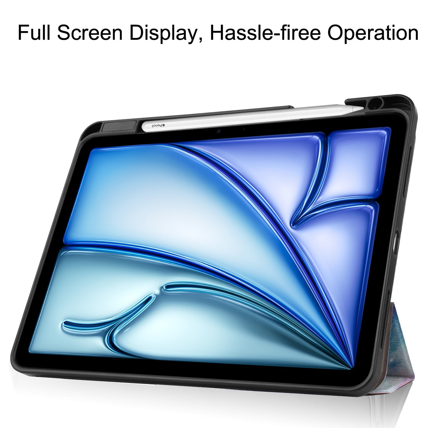 SaniMore for Apple iPad Air 11 (2024) Case, Auto Sleep/Wake, PU Leather Case with Tri-Fold Kickstand & Pencil Holder Shockproof Protective Cover for Women Men, Galaxy