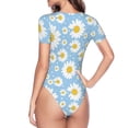 thumbnail image 4 of Haiem Daisies Flowers Women's Crew Neck Short Sleeve Bodysuit Tops Stretchy Slim Basic-Small, 4 of 9