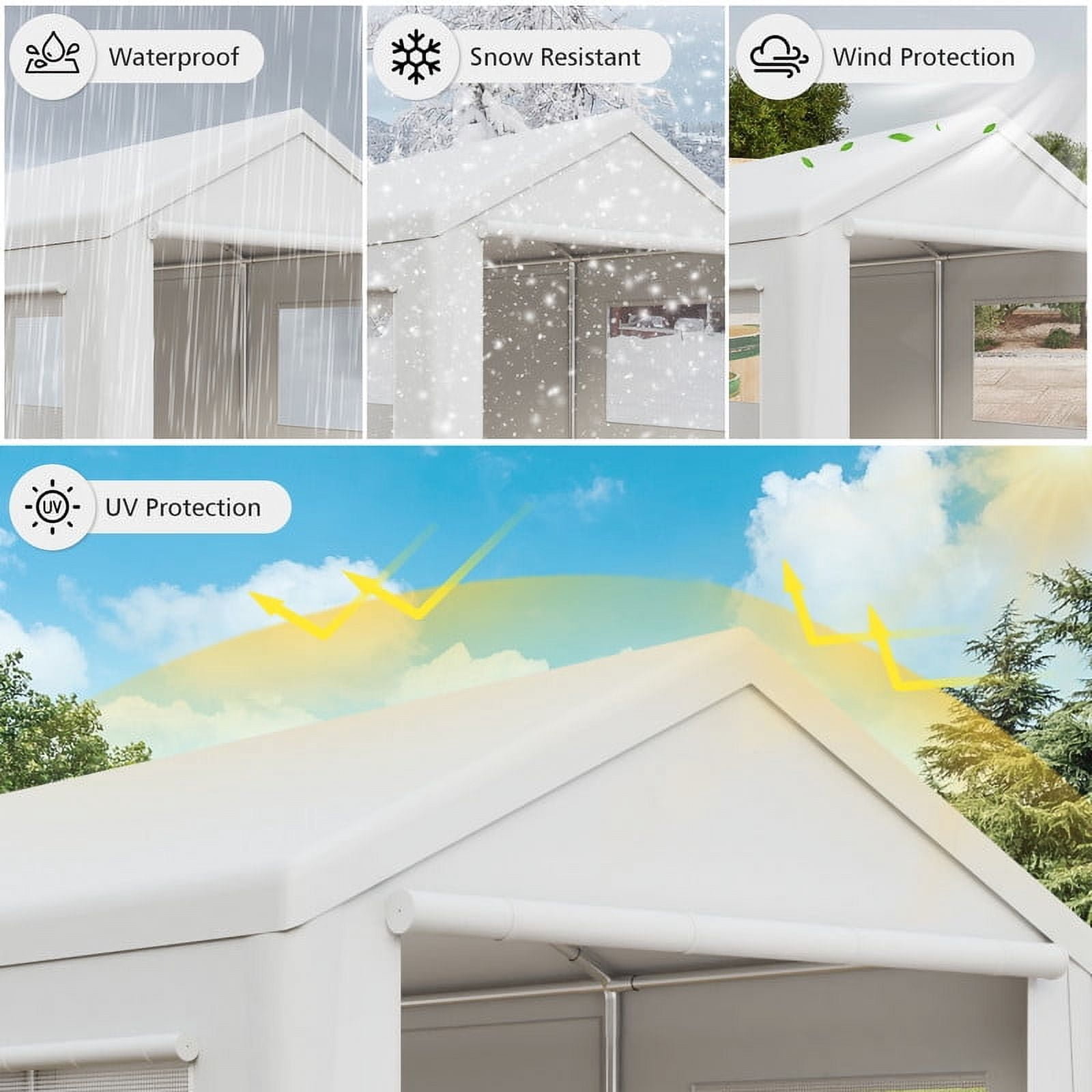 GAZEBETER Carports 13x20 ft Heavy Duty,Portable Carport Garage with Removable Sidewalls and Door,Outdoor Canopy Carport,White