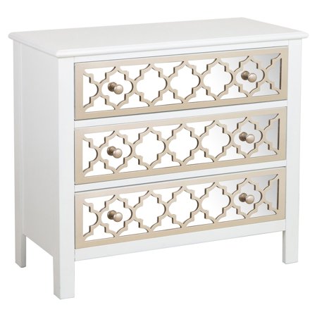 Right2home White 3 Drawer Decorative Chest With Mirrored Drawer
