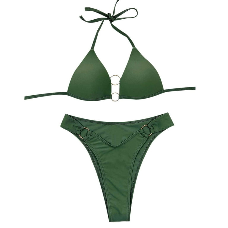 LIORA Women's Bikini Swimsuit Triangle Top Side Tie Bottom Bikini Swimwear,  Shinny Green 