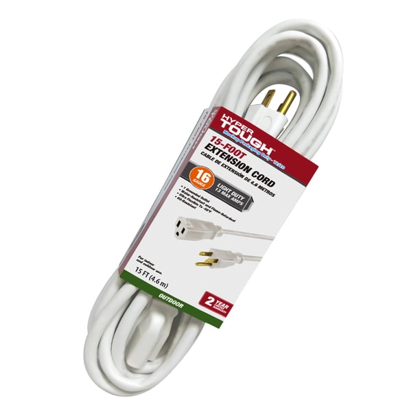 Hyper Tough 15FT 16AWG 3 Prong White Outdoor/Indoor Use Single Outlet