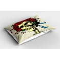 thumbnail image 2 of Ambesonne Rose Pillow Sham, Skull in Red Flowers Crown, 26" X 20", Beige Multicolor, 2 of 2