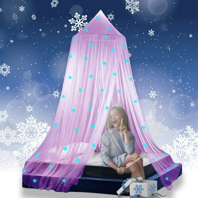 Dosel para Cama de Princesa Eimilaly con Copos de Nieve que Brillan en la Oscuridad, Color Rosa