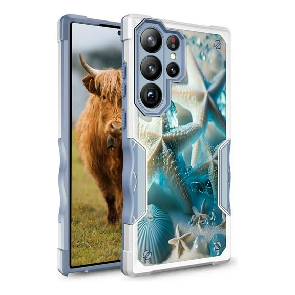 Samsung Galaxy S25 Ultra Case, Rosebono Hybrid Dual Layer Graphic Design Pattern Heavy Duty Protection Case For Samsung Galaxy S25 Ultra (Starfish)