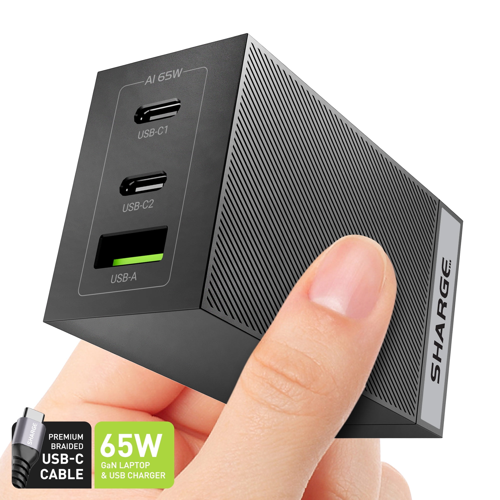 World's Smallest 3-Port Laptop Wall Charger 65W USB-C & USB-A, Quick  Charges: Laptops, Smartphones & Tablets Simultaneously, Includes Braided  5ft USB-C Cable