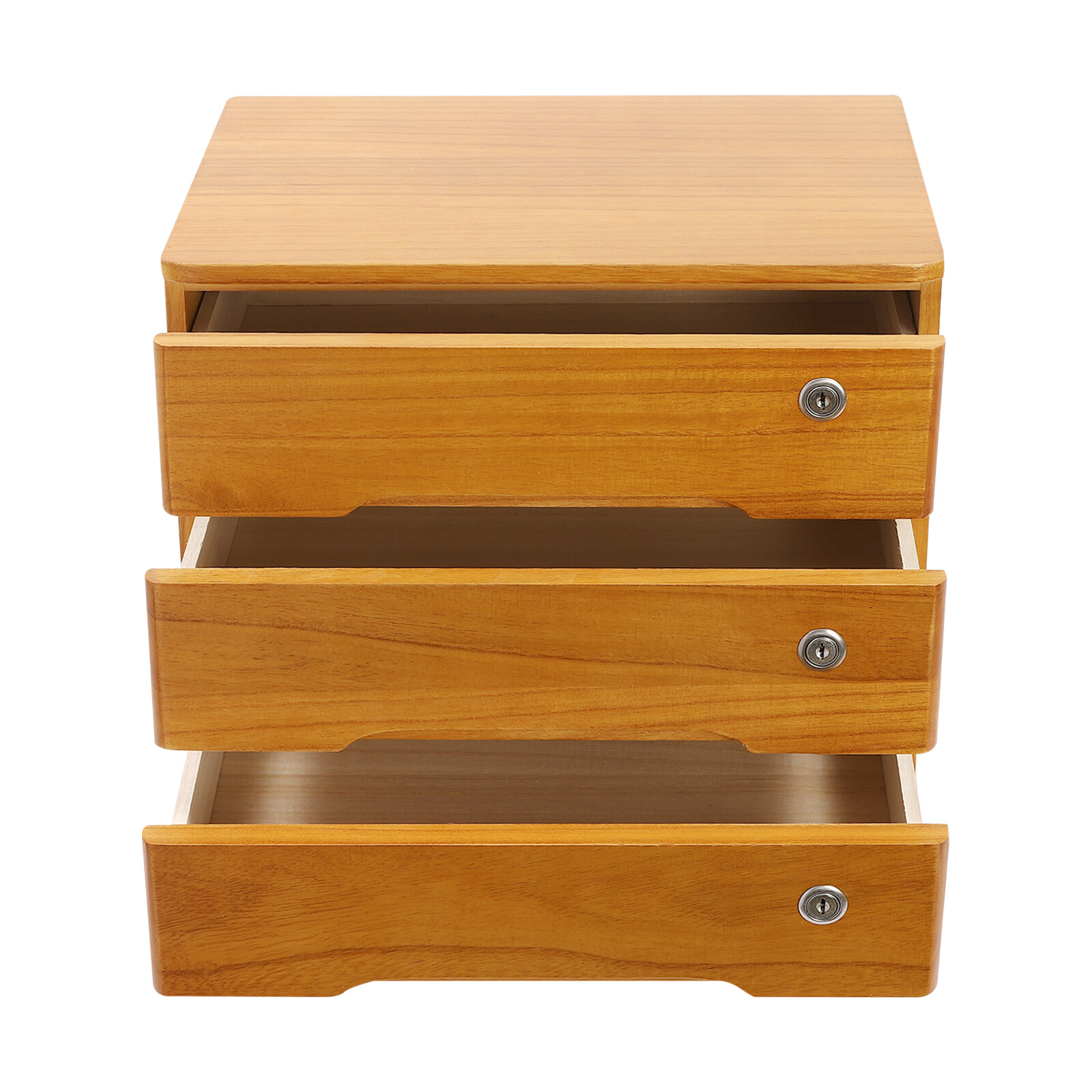 3-Tier Storage Cabinet with Lockable Drawers, Tung Wood Desk Organizer, Desktop Storage Box