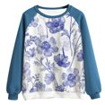 thumbnail image 3 of IROINNID On Sale Polyester Long Sleeve T Shirt for Women Comfortable Spring Fall Patchwork Flowers Printed Round Neck Tee Tops,Blue, 3 of 3