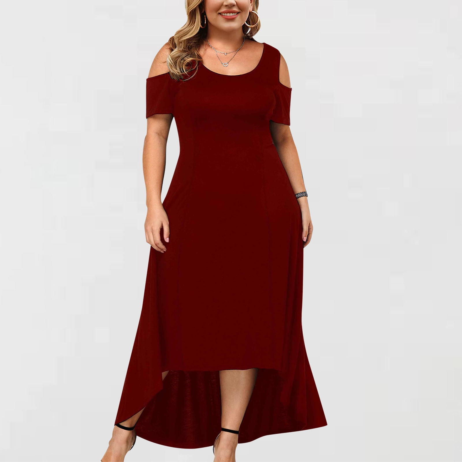 Dresses for Girls Plus Size Women Sexy Strapless Draw Back Short Sleeve Dress on Clearance