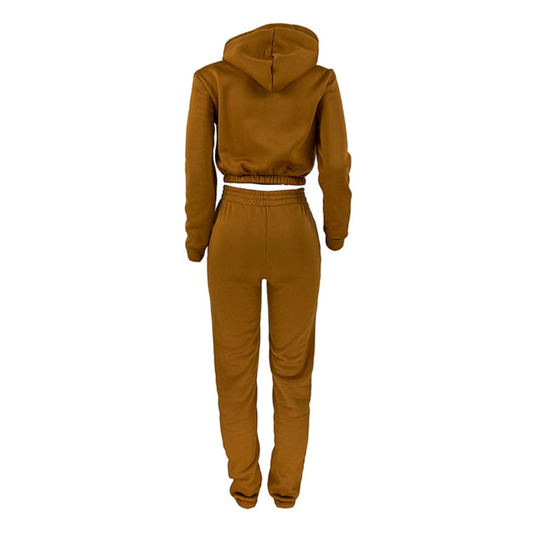 Frontwalk Women 2 Piece Tracksuit Set Casual Sports Hoodies Sweatsuit  Sweatpants Jogger Winter Long Sleeve Activewear Outfits for Ladies Coffee XL  