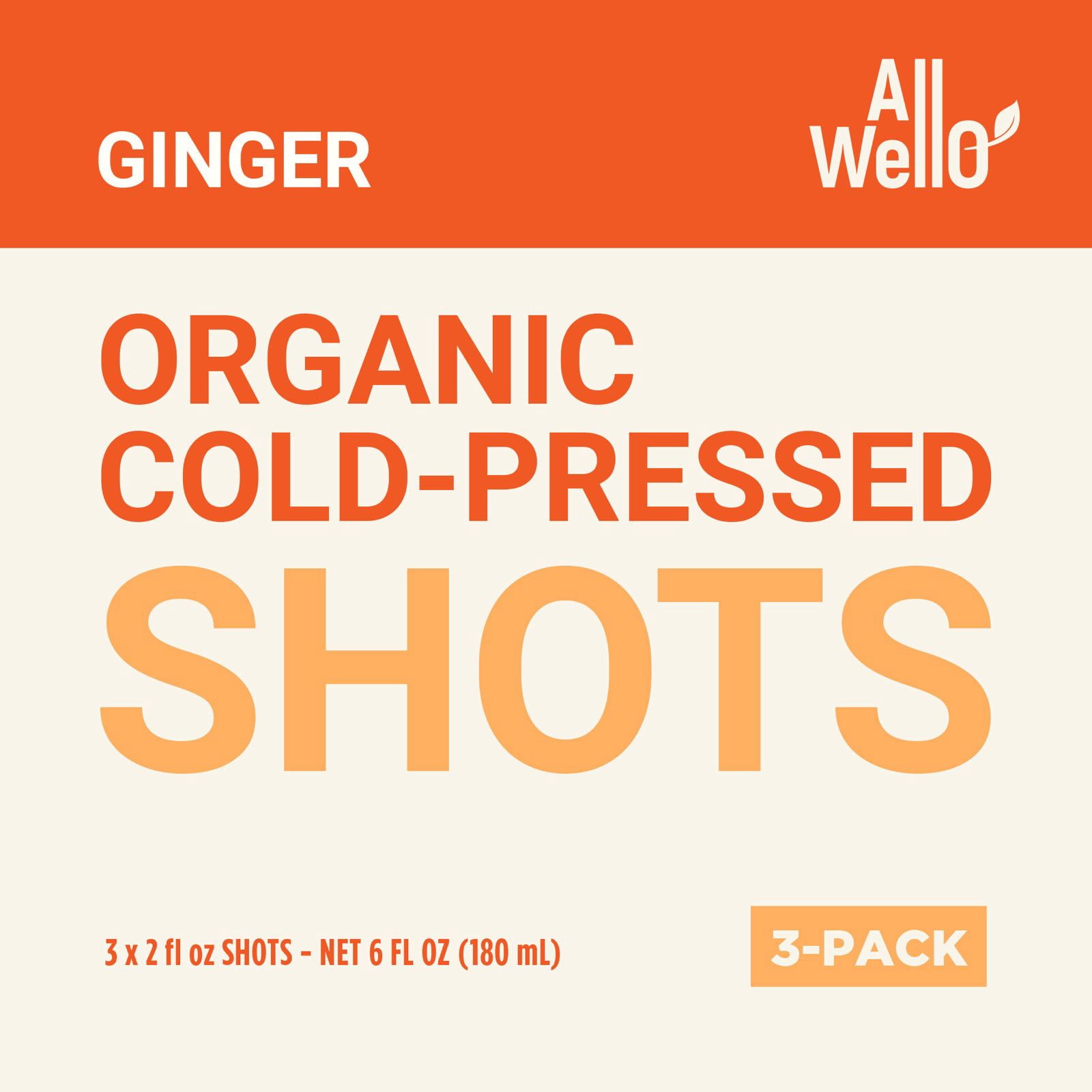 (6 pack) AllWellO Organic, Cold Pressed Ginger Shots, 2 fl oz Glass Bottles, 3 Pack