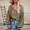 thumbnail image 3 of Women V Neck Balloon Sleeve Shirt, Single Breasted Loose Casual Cotton Lantern Long Sleeve Women Pullover Top Comfortable For Work, 3 of 6