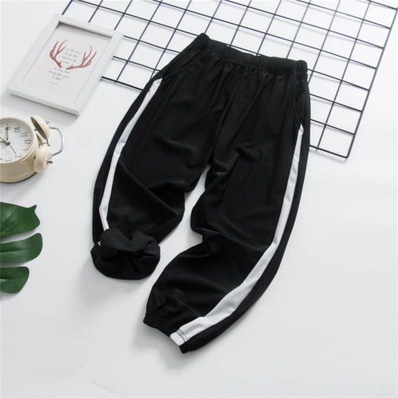 Juslio Boys Pants Solid Casual Zhongda Sports Summer Thin Ice Silk Pocket Black