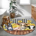 thumbnail image 5 of 3.3ft Washable Round Rug, Farm Non-Slip Circle Area Rug for Entryway Bedroom, Vintage Farmhouse Donkey Pig Cow Sunflower Leaf Wood Fence Black Plaid Indoor Accent Floor Mat for Home Decor, 5 of 9