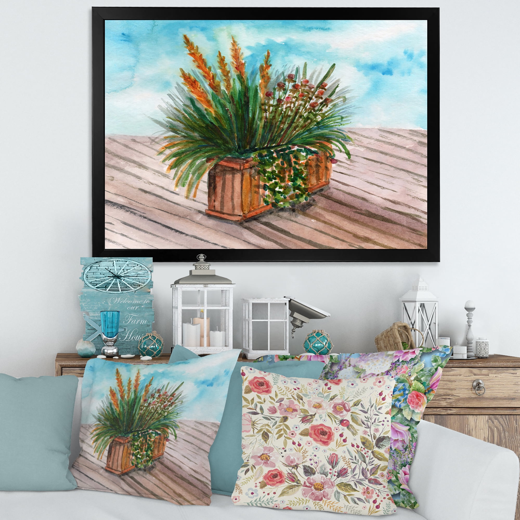 Designart 'Green Stems With Yellow Spikelets of Houseplant' Traditional Framed Art Print