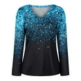 thumbnail image 4 of LEAVINGSUO Fall Winter V Neck Long Tops for Women, Womens Tops Clearance Fashion Women Casual Long Sleeve Printed V-Neck Blouse T-Shirt Ladies Tops, 4 of 5