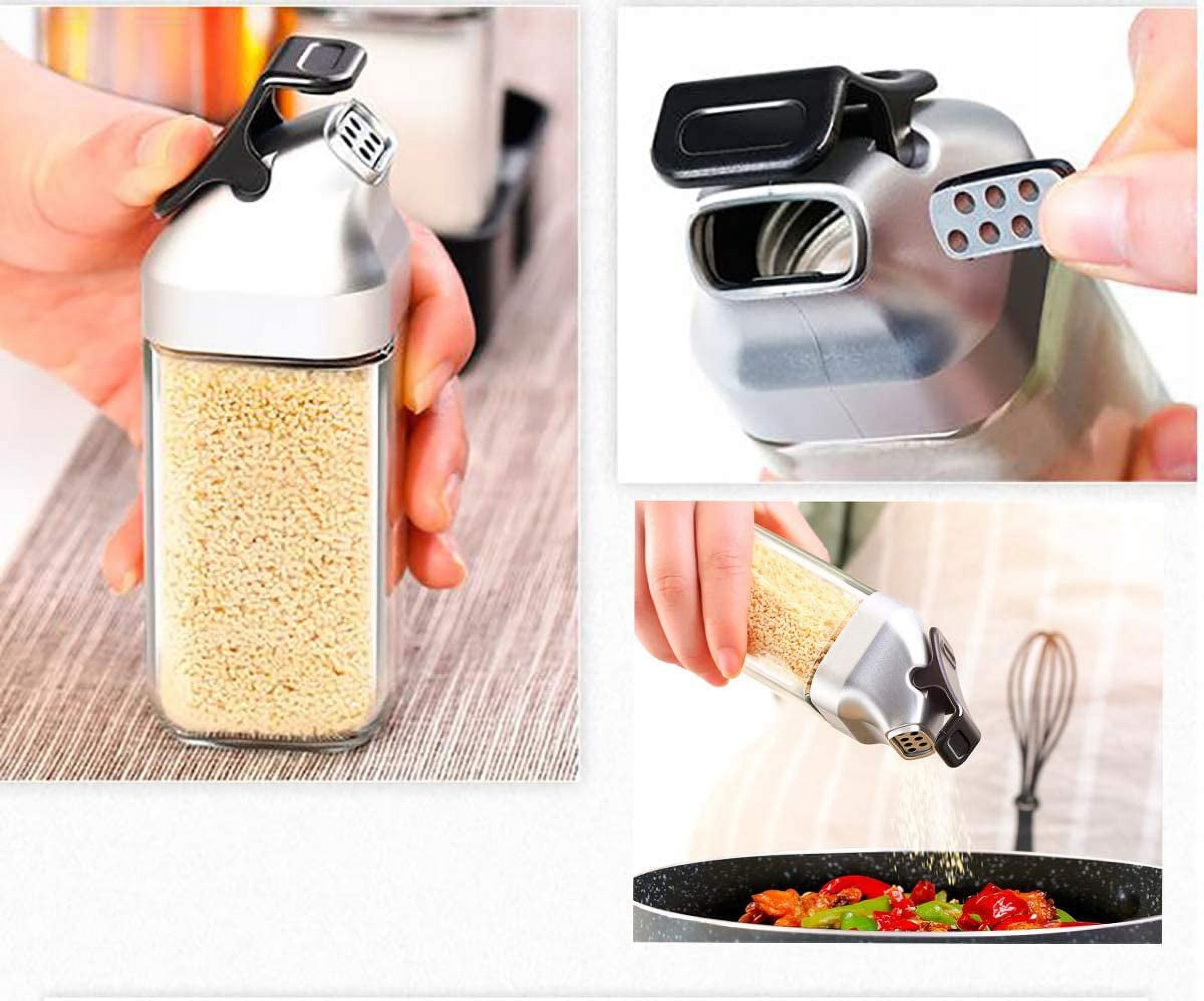 Fuliko 5 PCS Oil Vinegar Dispenser Bottles Set with Caddy Stand, Tabletop Salt Pepper Shaker Olive Oil Vinegar Cruets Set with Tray for Kitchen