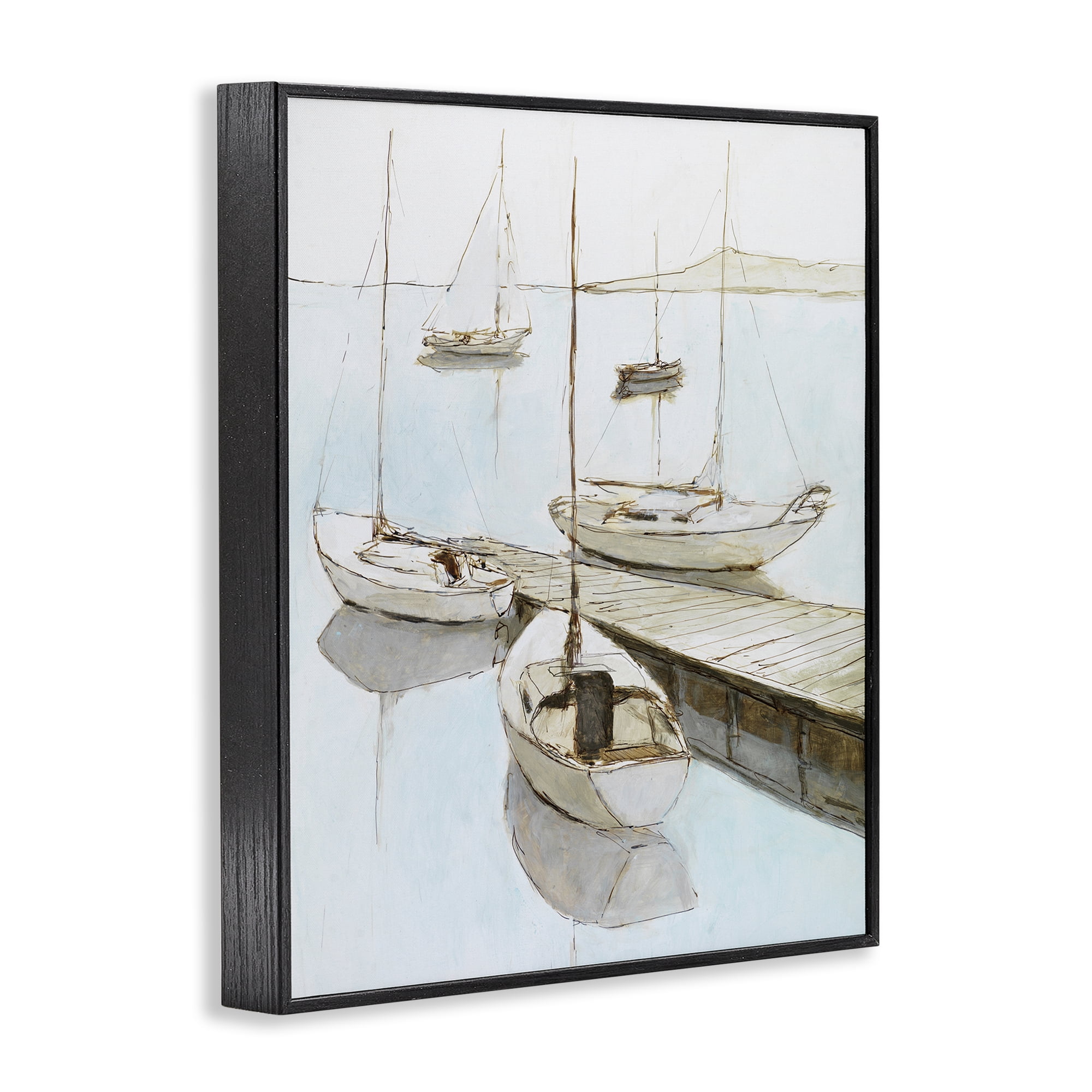 Stupell Industries Docked Sails Coastal Scene Black Framed Giclee Art, design by Lorenzo Collective