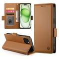 thumbnail image 6 of Compatible with iPhone 15 Wallet Case, Classic PU Leather Flip Folio Case with Card Holders Kickstand [Shockproof TPU Inner Shell] Phone Cover for iPhone 15, Brown, 6 of 7