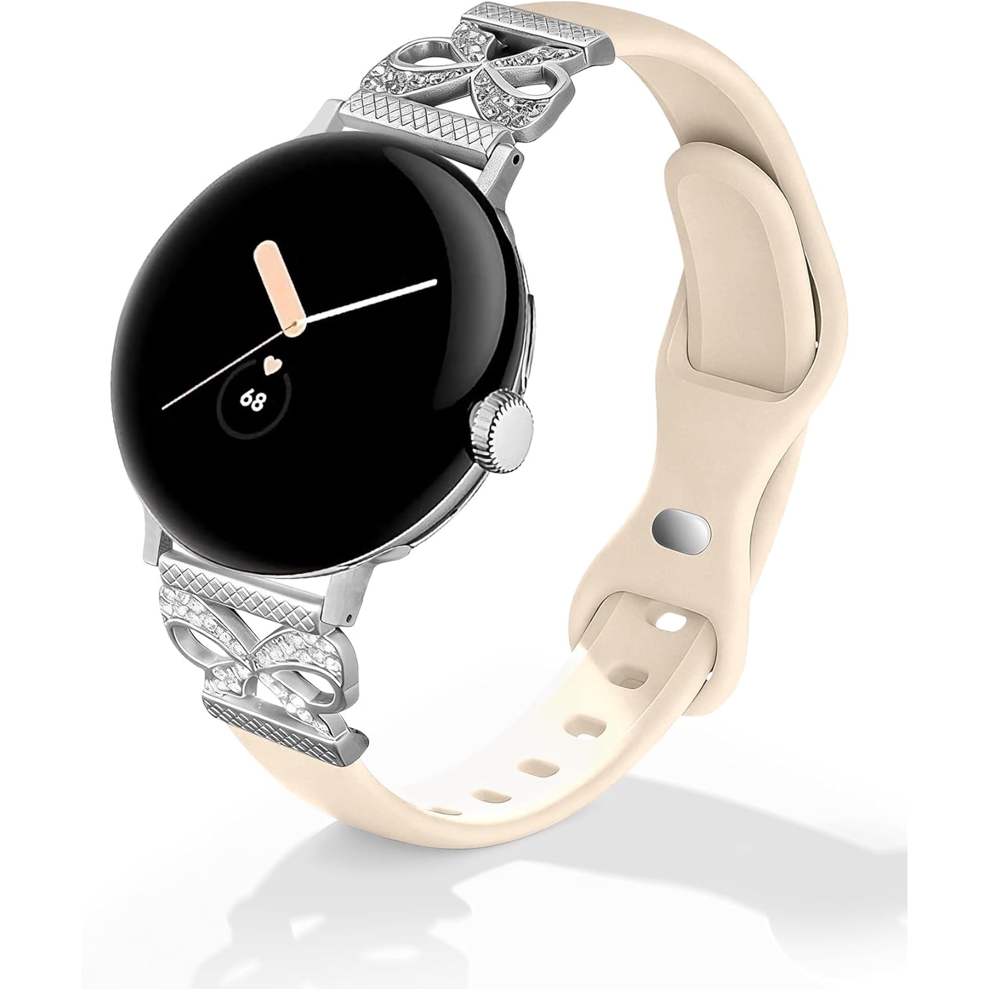 ERUCND-Slim Bowknot Silicone Band Compatible with Google Pixel Watch 4 3 41mm/ Pixel Watch 2 1 Band Women,Thin Silicone Waterproof Straps Replacement Wristbands for Google Smartwatch 41mm Accessory
