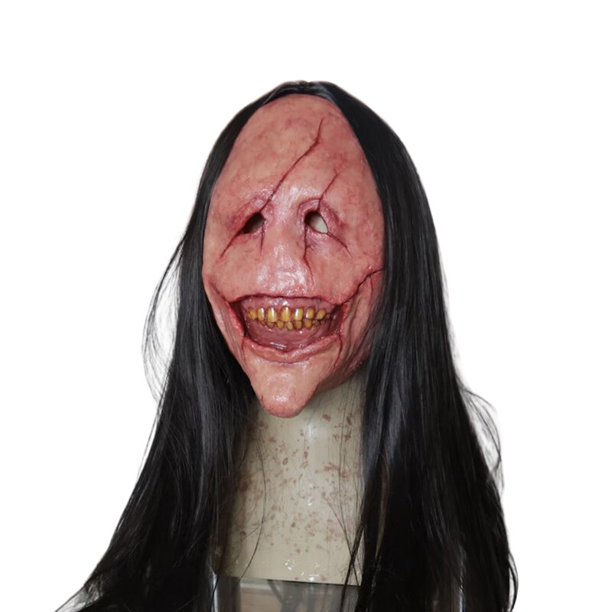 Máscara de diablo de pelo largo para adultos, Cosplay de Horror, cara roja, dientes de demonio, casco de látex, disfraz de fantasma de fiesta Unisex Fivean unisex