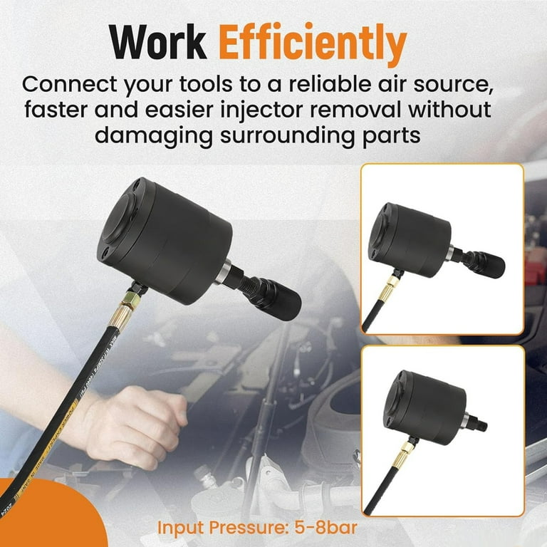 Pneumatic Diesel Injector Puller Tool Kit - With 19 Adapters & 3 Hooks For Stuck Injector Removal