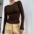 thumbnail image 5 of Gibobby Playera Termica Para Mujer Camiseta de manga larga para mujer, cuello redondo, ajustada, sexy, básica（Marrón， S), 5 of 5