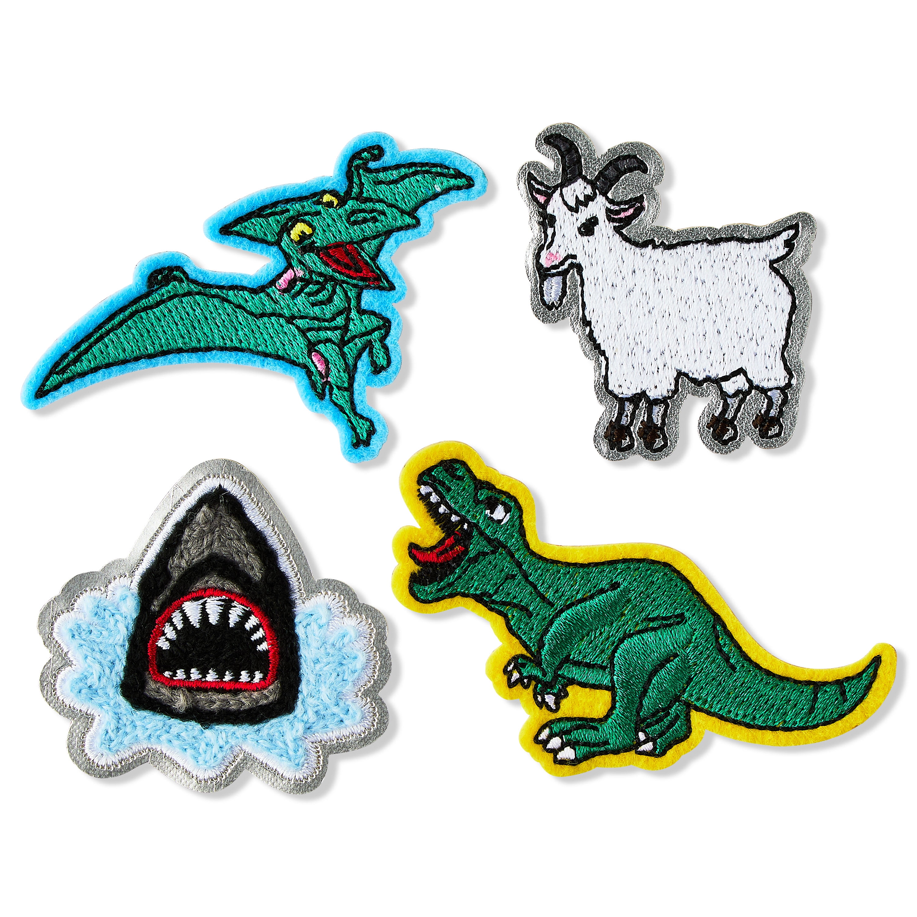 Pen+Gear Chenille Patch Stickers, 4 Count, Dinosaurs, Goat, Shark, For Backpacks, Lunch Kits and Students