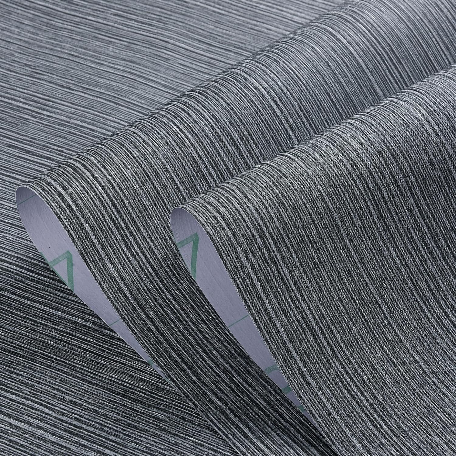 Wallpaper Textured 24in X 393in Fabric Contact Paper Gray Wall Paper Textured Linen Wallpaper Peel and Stick Self-Adhesive Thick Vinyl Embossed Film Wallpaper (Gray)