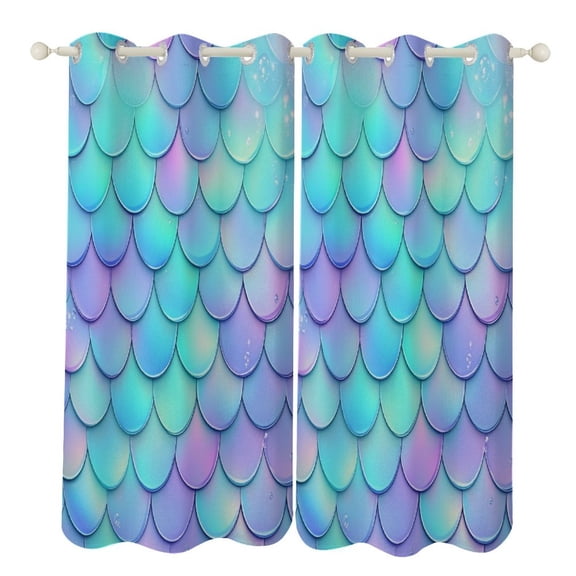 Colorful Fish Scale Pattern 2 Panels Blackout Curtains for Bedroom Living Room Drapes Kitchen Room Window Curtain Grommet