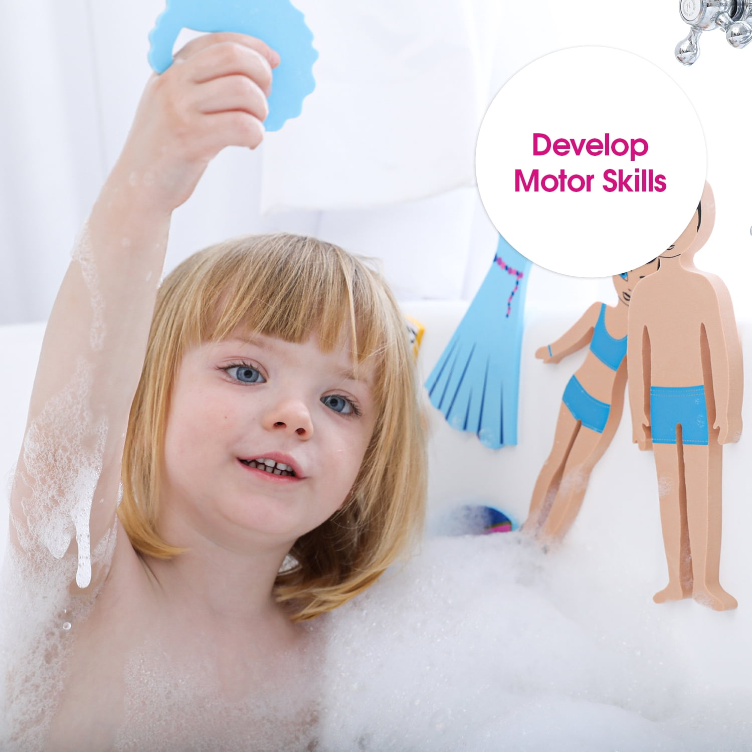 Edushape Magic Creations, Splash of Fashion- Stick-On Removable Stickers Baby Bath Foam Toys for Toddlers 1-3