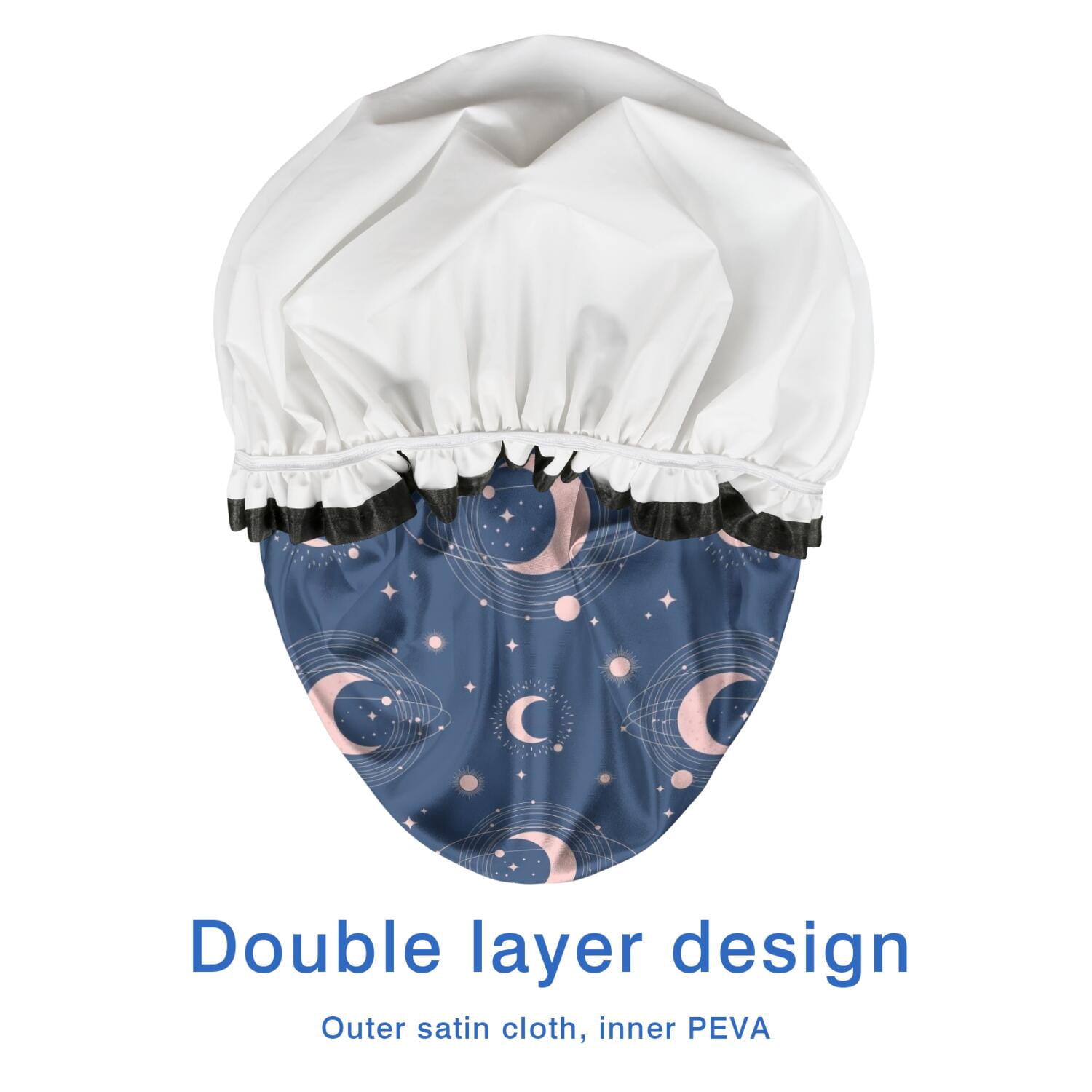 Shower Caps,Blue Pink Moon Star Planet Pattern Waterproof Shower Cap for Women 4 Pieces,Double Reusable Hair Cover for Shower PEVA Elastic Stretch Hem