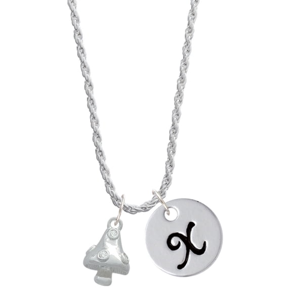 Delight Jewelry Silvertone 3-D Mushroom with Clear Crystals Silvertone Script Initial Disc - X - Charm Necklace, 20"+3"