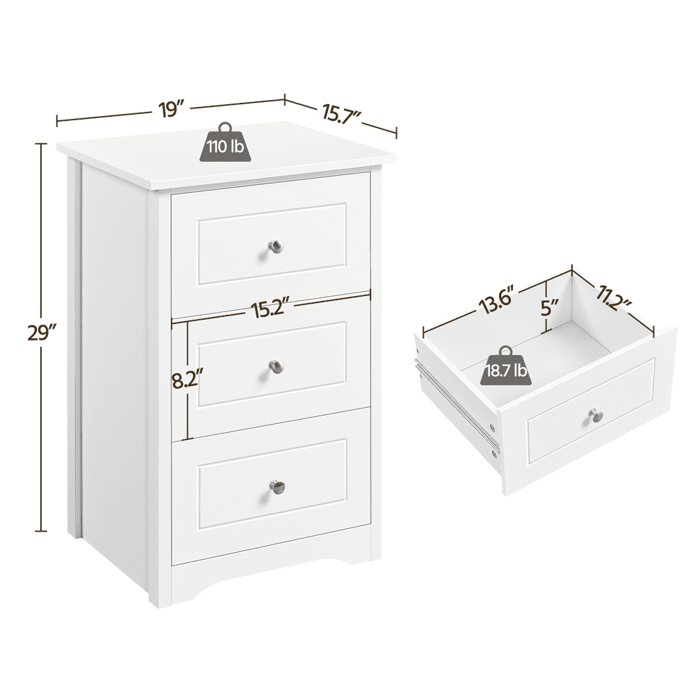 Fullfurnique Table de Chevet Moderne en Bois avec Trois Tiroirs, Blanc