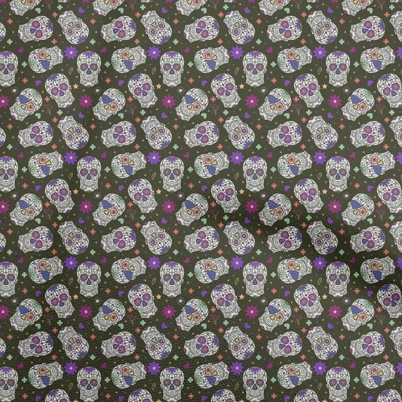 oneOone Velvet Dark Green Fabric Skull Fabric For Sewing Printed Craft Fabric By The Yard 58 Inch Wide